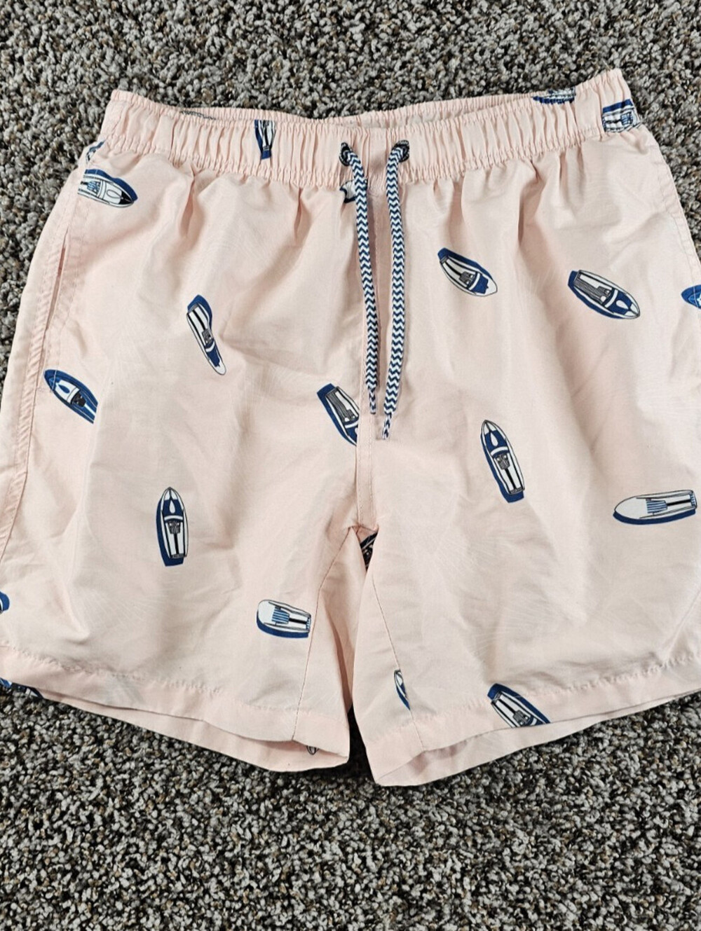 Franks Mens Sz S Swimsuit Swim Trunks Light Pink Blue Boat Print